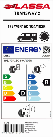 Lassa 195/70R15C 104/102R 8PR Transway2 Hafif Ticari Yaz Lastiği (2023)