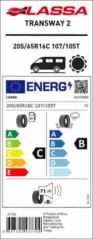 Lassa 205/65R16C 107/105T 8PR Transway2 Hafif Ticari Yaz Lastiği