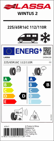 Lassa 225/65R16C 112/110R 8PR Wintus2 M+S/SFM Hafif Ticari Kış Lastiği