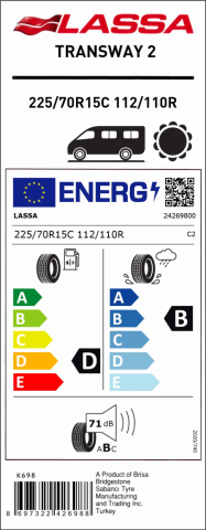 Lassa 225/70R15C 112/110R 8PR Transway2 Hafif Ticari Yaz Lastiği (2023)