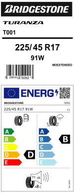 Bridgestone 225/45R17 91W Turanza T001 EXT MOE Otomobil Yaz Lastiği (2018)