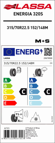 Lassa 315/70R22.5  152/148M (154/150L) Energia 320S  M+S Asfalt Düz Tip Lastiği (2022)