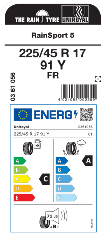 Uniroyal 225/45R17 91Y FR RainSport5 Otomobil Yaz Lastiği (2023)